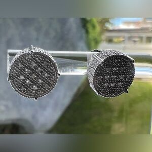Men’s Designer Earrings- 14K White Gold Over Solid Sterling Silver with Diamonds